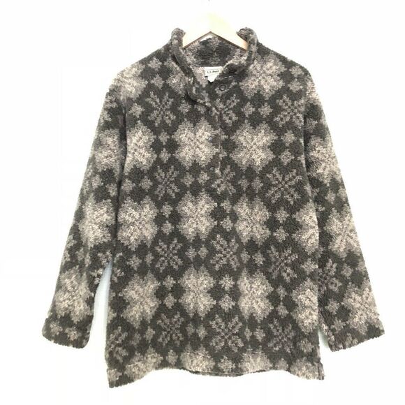 L.L Bean Teddy Sweater 1/4 Button Tribal/Fair Isle - Picture 1 of 7